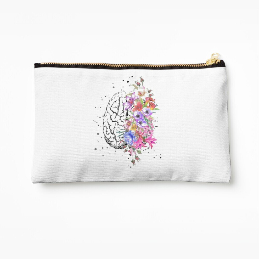 Whibos Makeup Bag Brain Anatomy, Watercolor Brain, Flowers Brain, Brain With Flowers Cosmetic Organizer Tyvek Paper Bags Zipper Pouch