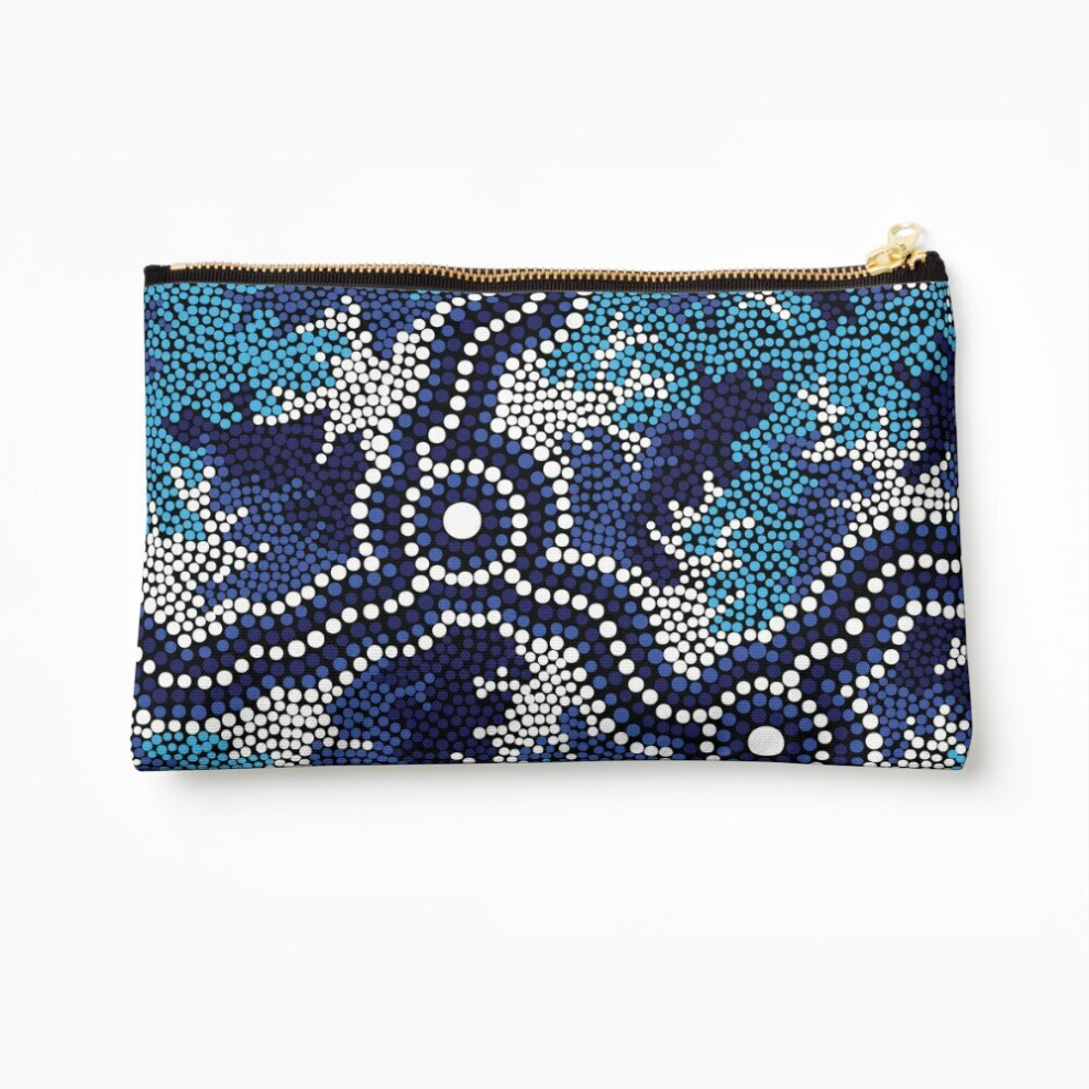 Whibos Makeup Bag Aboriginal Art Authentic - Wetland Dreaming 2 Cosmetic Organizer Tyvek Paper Bags Zipper Pouch