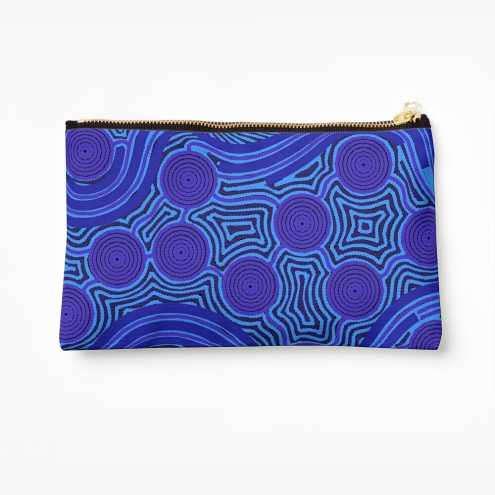 Whibos Blue Makeup Bag Authentic Aboriginal Art The Rivers Around Us (Blue) Cosmetic Organizer Tyvek Paper Bags Zipper Pouch