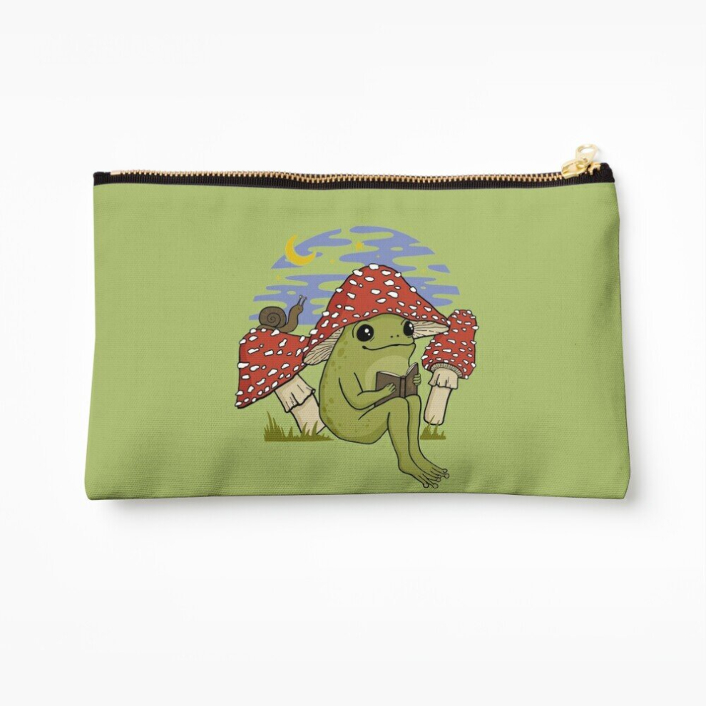Whibos Makeup Bag Cute Cottagecore Frog Mushroom Hat Reading Book - Goblincore Toad Bookworm Snail Cosmetic Organizer Tyvek Paper Bags Zipper Pouch