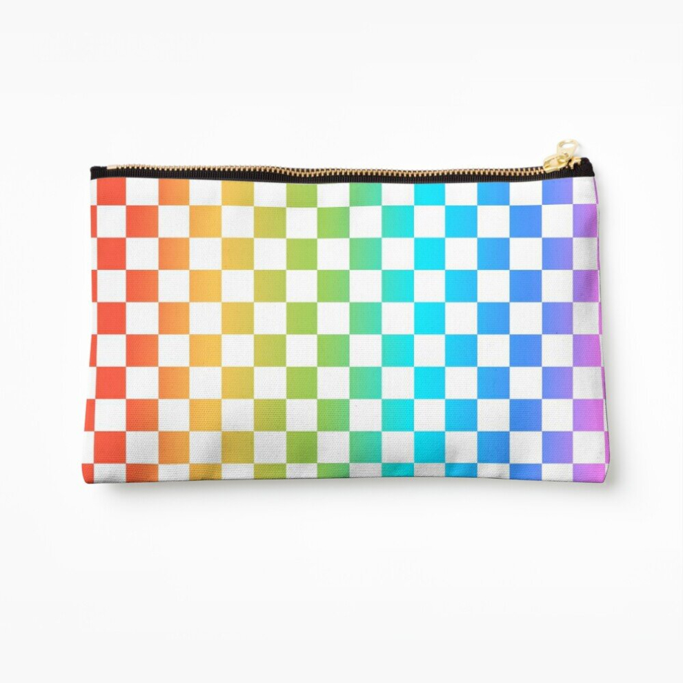 Whibos Makeup Bag Rainbow Checkerboard Cosmetic Organizer Tyvek Paper Bags Zipper Pouch