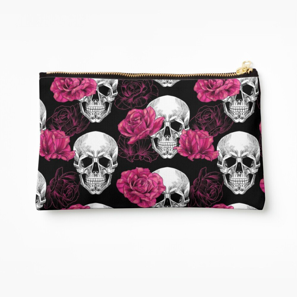Whibos Makeup Bag Roses And Skulls Cosmetic Organizer Tyvek Paper Bags Zipper Pouch