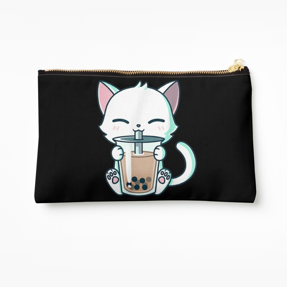 Whibos Makeup Bag Boba Cat Drinking Boba Kitten Kawaii Japanese Kitty Cosmetic Organizer Tyvek Paper Bags Zipper Pouch