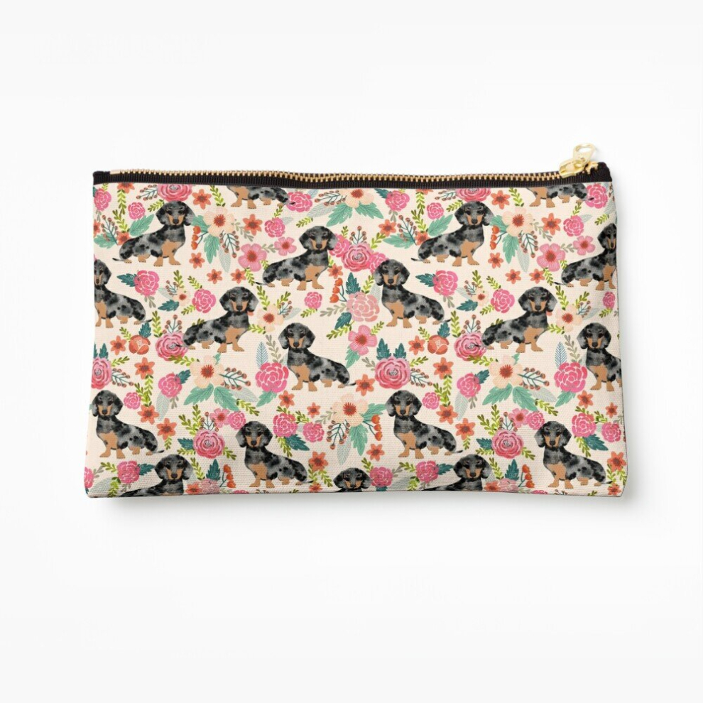 Whibos Makeup Bag Dachshund Dapple Coat Dog Breed Floral Pattern Must Have Doxie Gifts Dachsies Cosmetic Organizer Tyvek Paper Bags Zipper Pouch