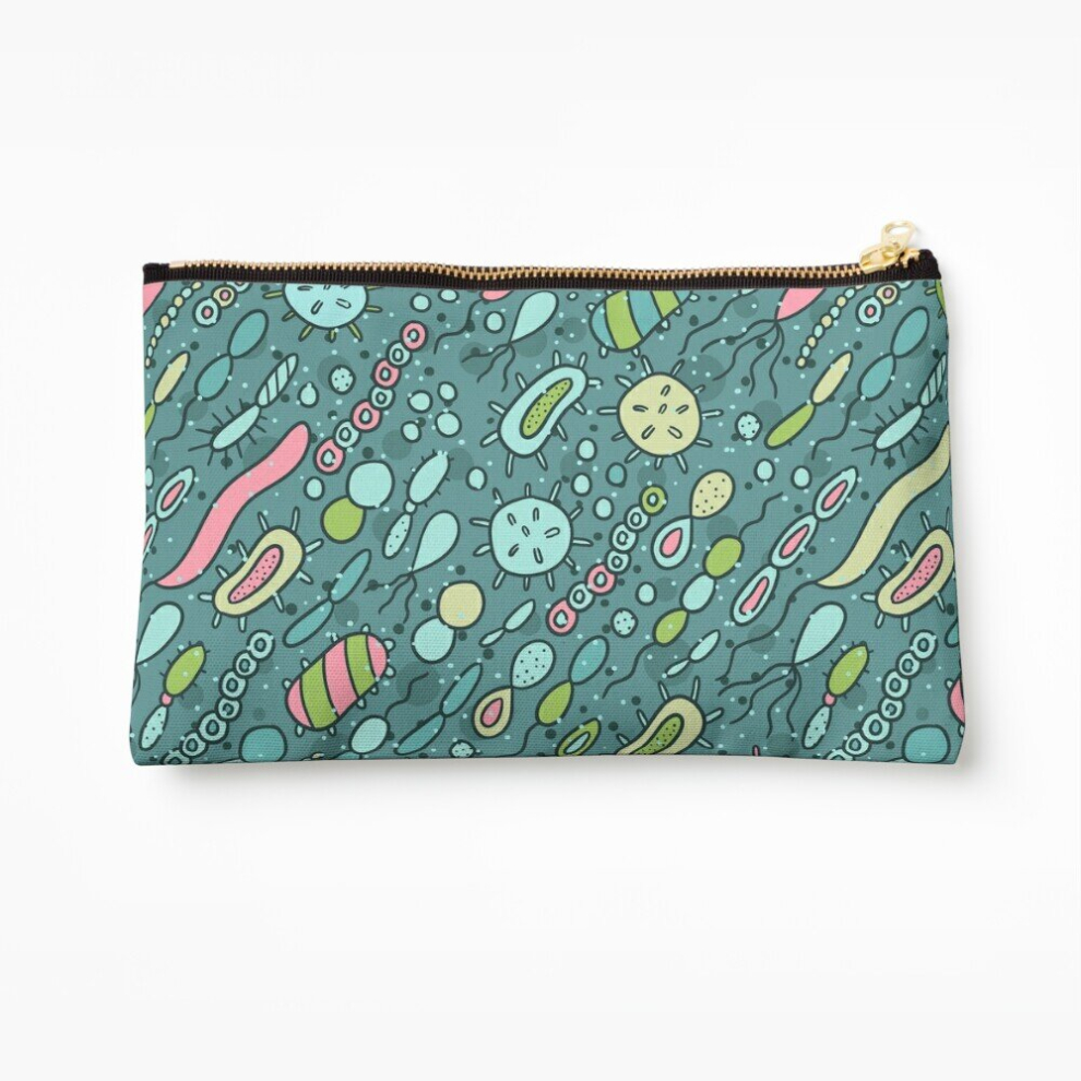 Whibos Makeup Bag Microbes Pattern. Bacteria Design For Biology Lovers. Virus Illustration. Cosmetic Organizer Tyvek Paper Bags Zipper Pouch