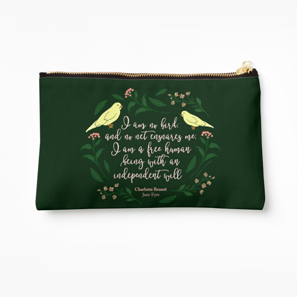 Whibos Green Makeup Bag Floral Bird Quote Jane Eyre Charlotte Bronte Cosmetic Organizer Tyvek Paper Bags Zipper Pouch