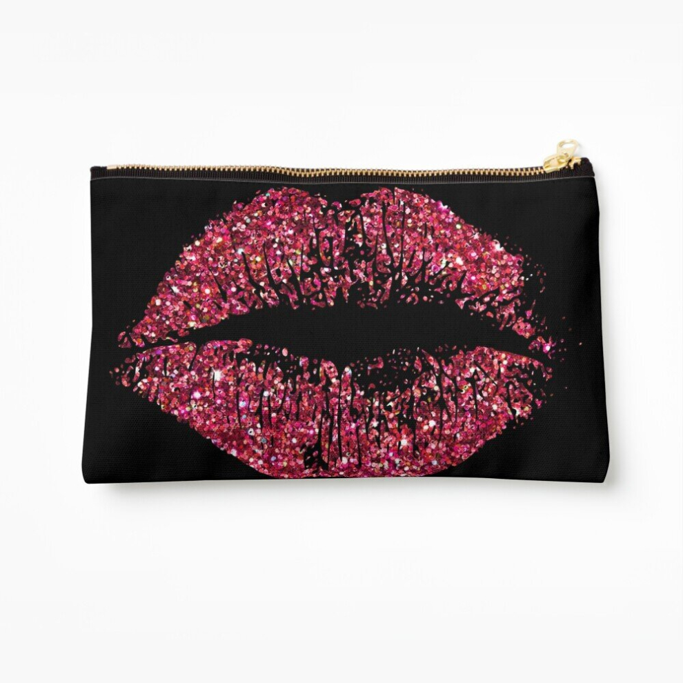 Whibos Red Makeup Bag Stylish Glitter Lips Cosmetic Organizer Tyvek Paper Bags Zipper Pouch
