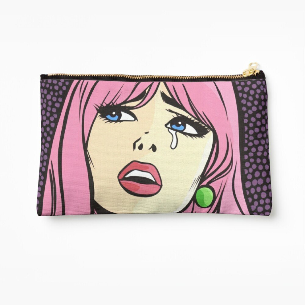 Whibos Pink Makeup Bag Pop Art Crying Comic Girl Cosmetic Organizer Tyvek Paper Bags Zipper Pouch