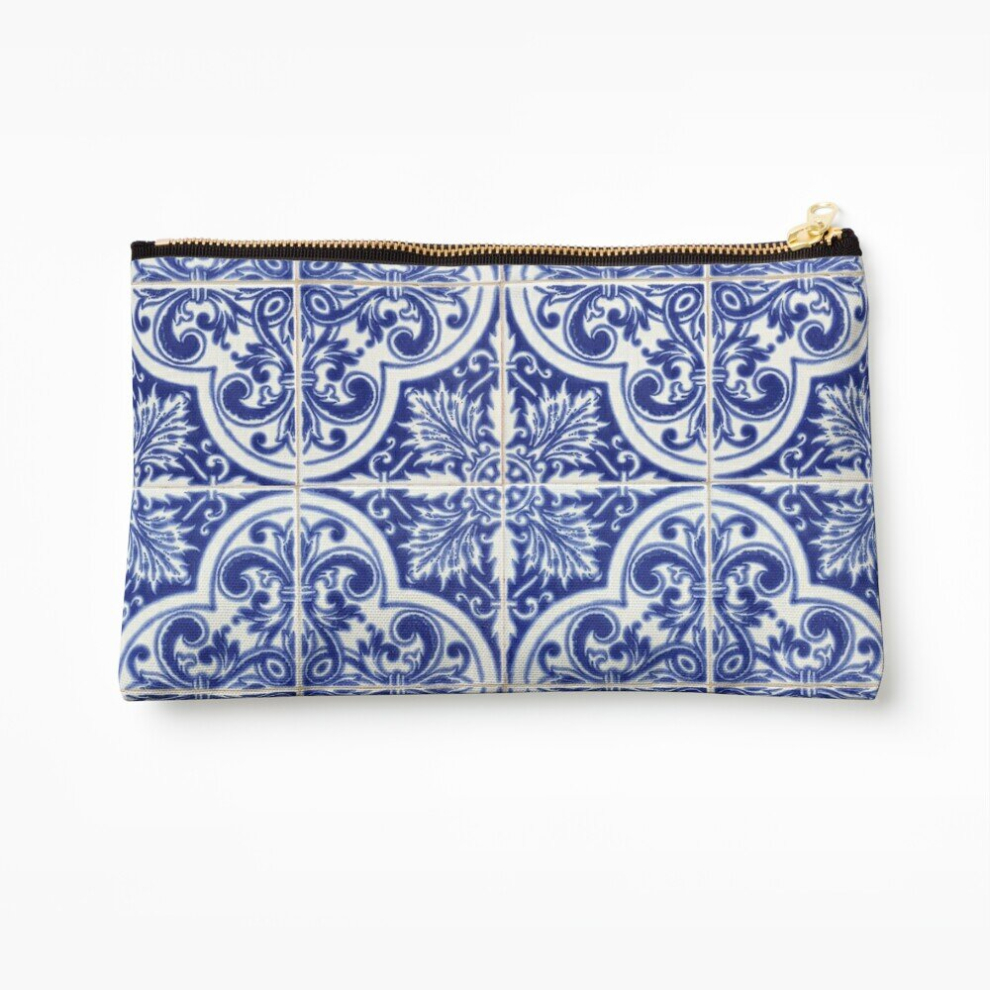 Whibos Makeup Bag Navy Blue Portuguese Tiles Azulejos Cosmetic Organizer Tyvek Paper Bags Zipper Pouch
