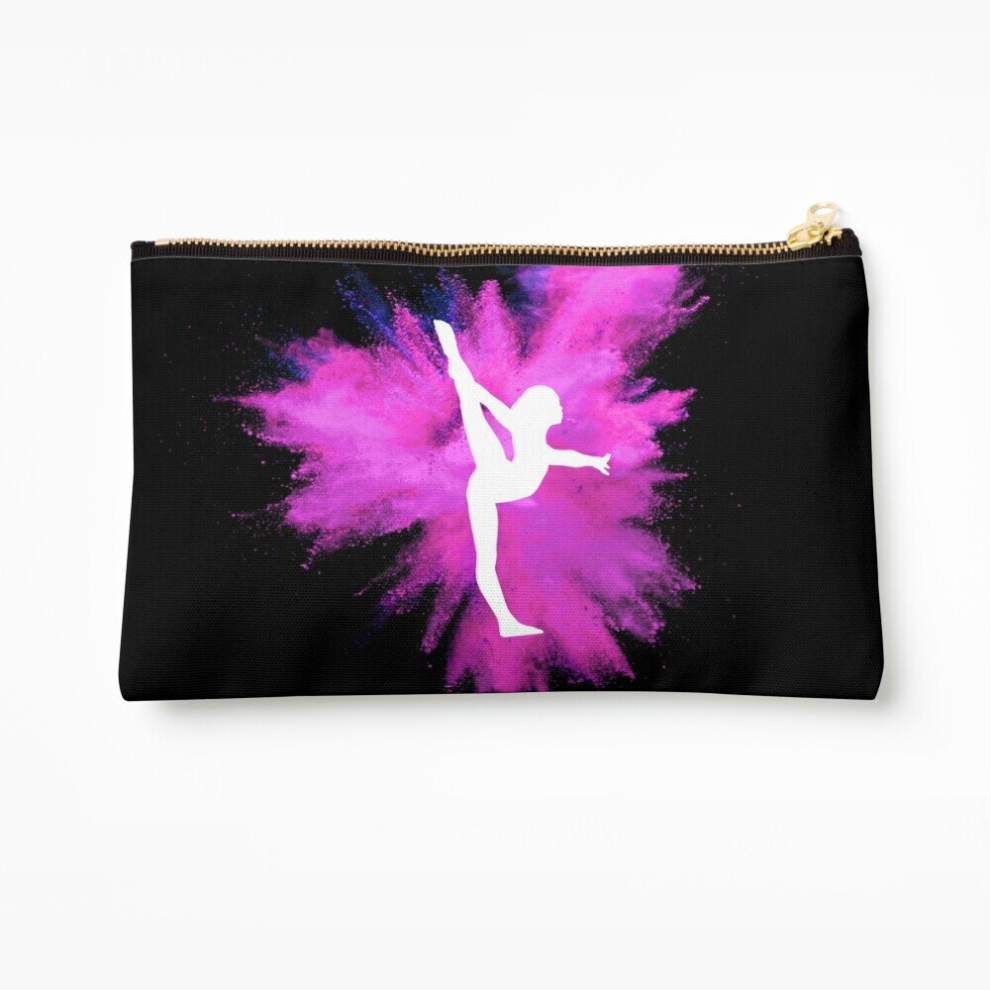 Whibos Pink/Black Makeup Bag Gymnast Silhouette - Explosion (On Black) Cosmetic Organizer Tyvek Paper Bags Zipper Pouch
