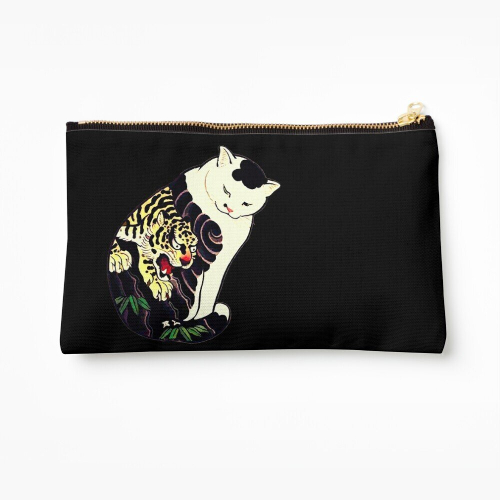 Whibos Makeup Bag Antique Japanese Woodblock Print Cat With Tiger Tattoo Cosmetic Organizer Tyvek Paper Bags Zipper Pouch