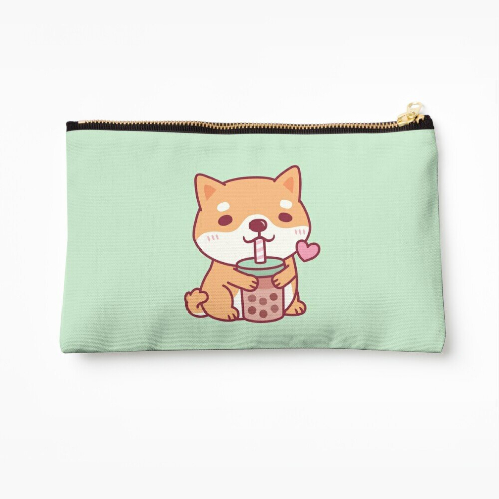 Whibos Makeup Bag Cute Shiba Inu Dog Loves Bubble Tea Cosmetic Organizer Tyvek Paper Bags Zipper Pouch