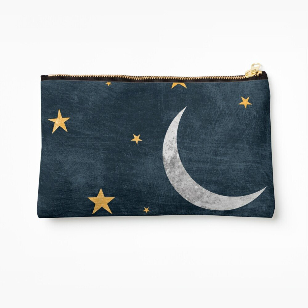 Whibos Makeup Bag Crescent Moon In The Night Sky With Gold Stars Cosmetic Organizer Tyvek Paper Bags Zipper Pouch