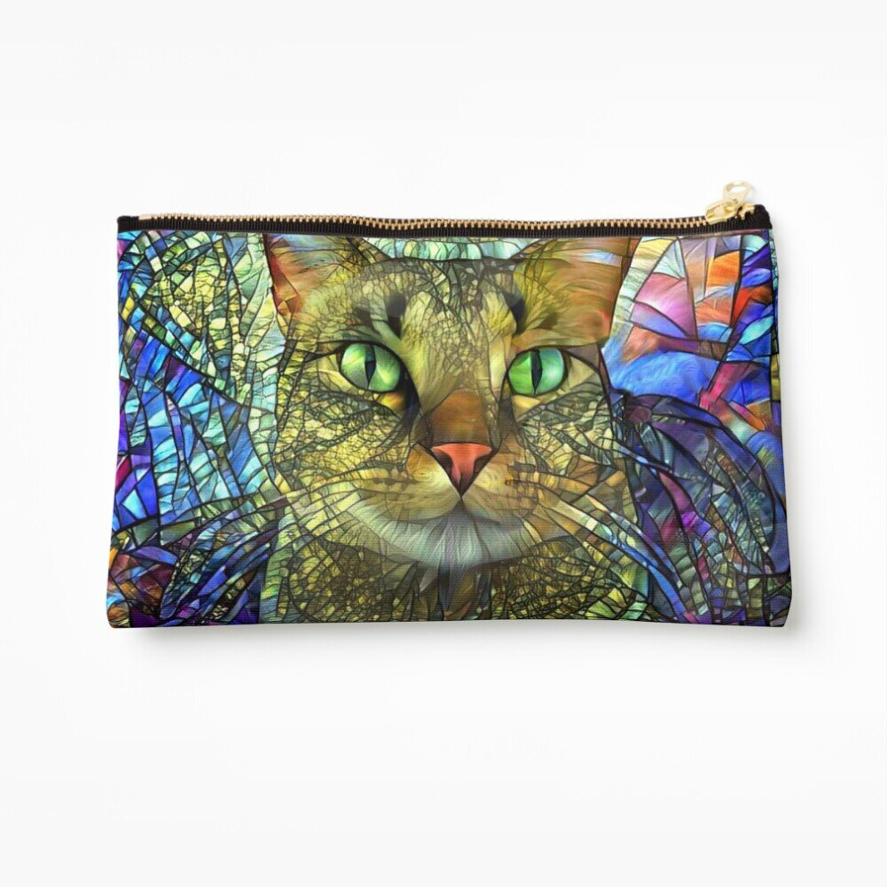 Whibos Makeup Bag Stained Glass Tabby Cat Art Cosmetic Organizer Tyvek Paper Bags Zipper Pouch