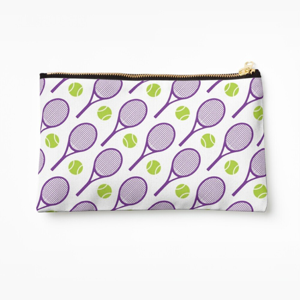 Whibos Purple Makeup Bag Tennis Rackets Pattern Cosmetic Organizer Tyvek Paper Bags Zipper Pouch