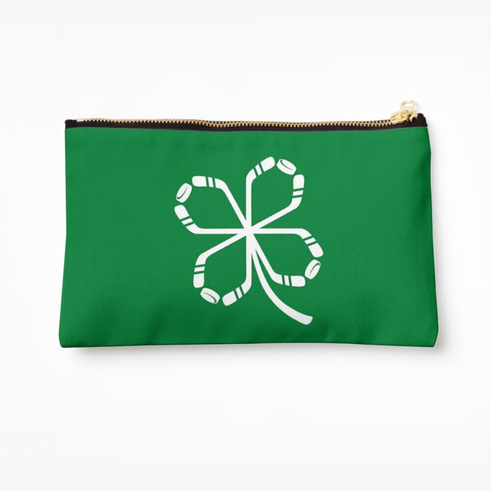 Whibos Makeup Bag St. Patrick's Day Ice Hockey Shamrock Products/ Lucky Hockey Shirt Cosmetic Organizer Tyvek Paper Bags Zipper Pouch