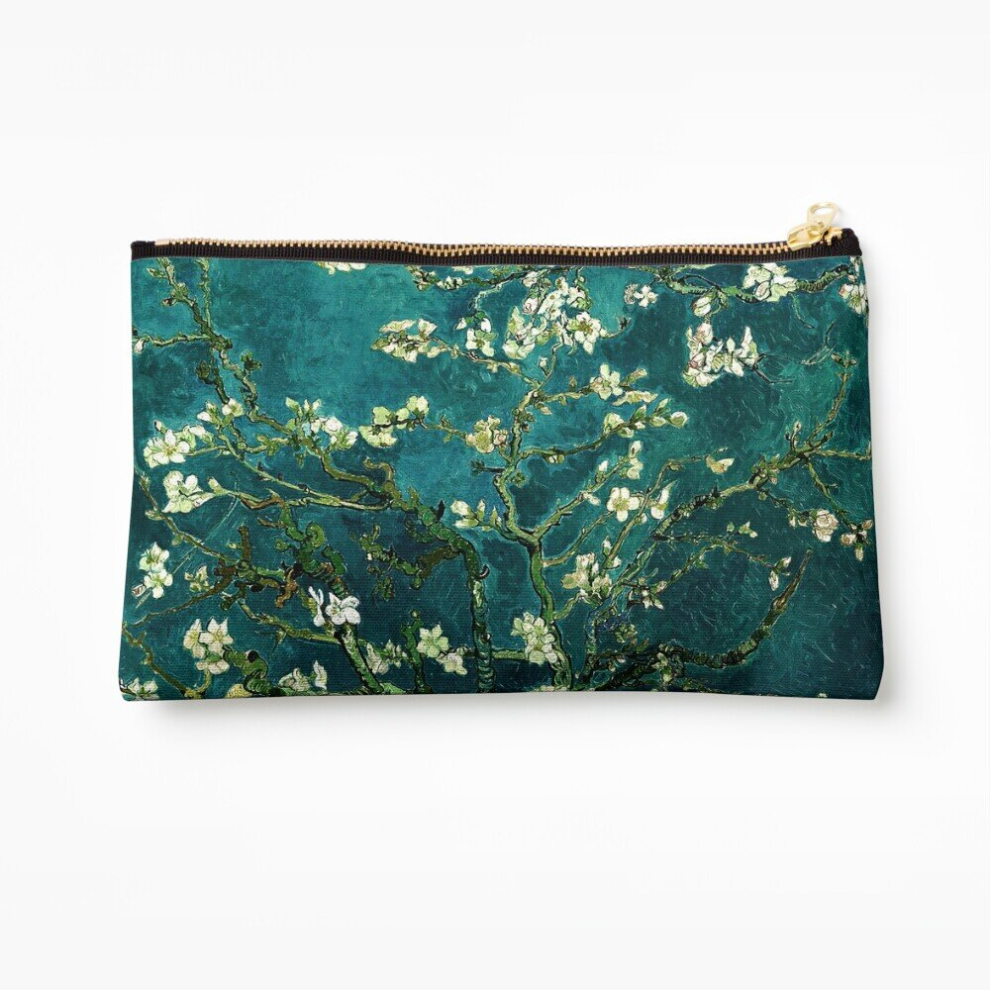 Whibos Makeup Bag Almond Blossoms - Vincent Van Gogh - Deep Teal Color Cosmetic Organizer Tyvek Paper Bags Zipper Pouch