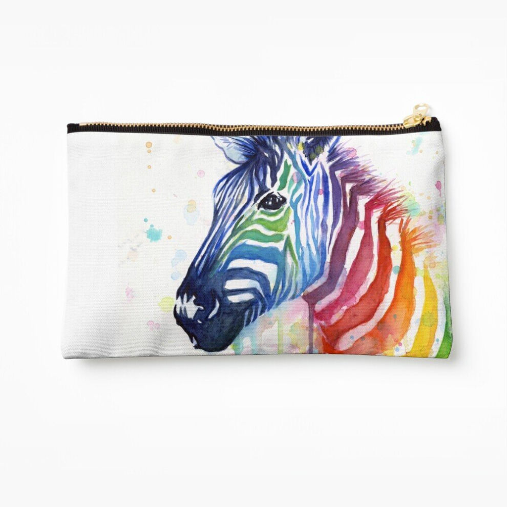 Whibos Makeup Bag Rainbow Zebra Watercolor Animal Painting Cosmetic Organizer Tyvek Paper Bags Zipper Pouch
