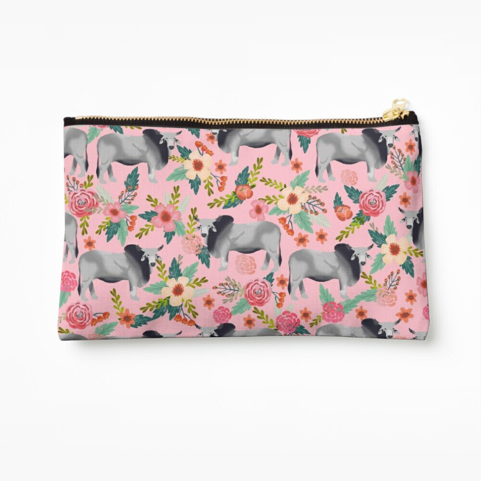 Whibos Makeup Bag Brahman Cattle Cow Farm Floral Homesteader Farming Cattle Breeds Cosmetic Organizer Tyvek Paper Bags Zipper Pouch