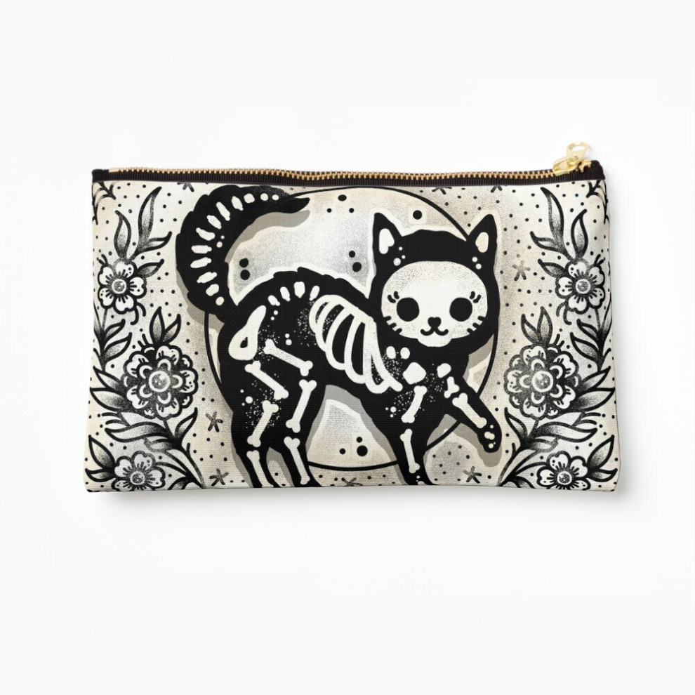 Whibos Makeup Bag Jellybean Skeleton Cat Cute Traditional Tattoo Flash Cosmetic Organizer Tyvek Paper Bags Zipper Pouch