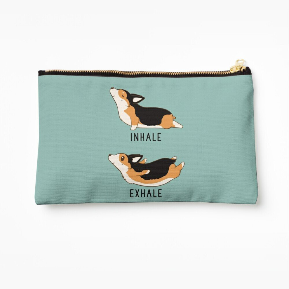 Whibos Makeup Bag Inhale Exhale Tri Color Corgi Yoga Cosmetic Organizer Tyvek Paper Bags Zipper Pouch
