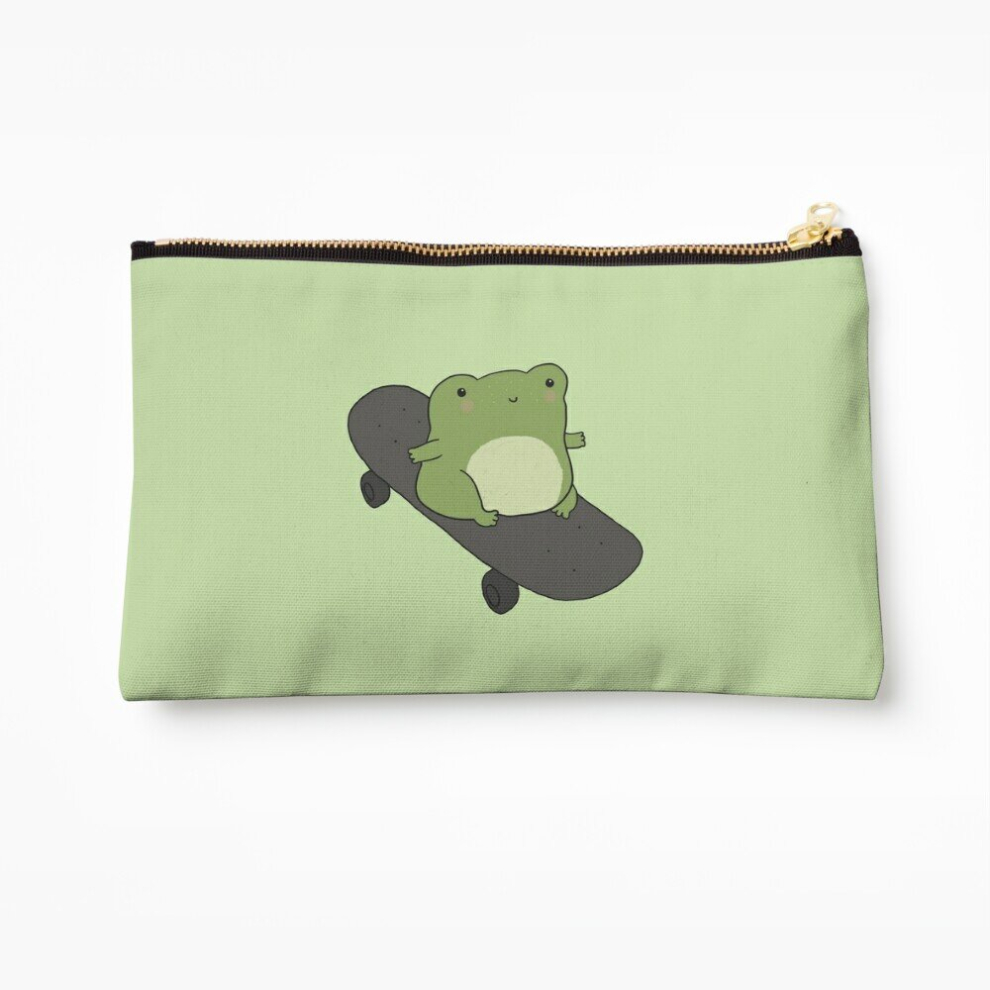 Whibos Makeup Bag Cute Frog On Skateboard - Kawaii Cottagecore Aesthetic - Happy Skateboarding Froggy Cosmetic Organizer Tyvek Paper Bags Zipper Pouch