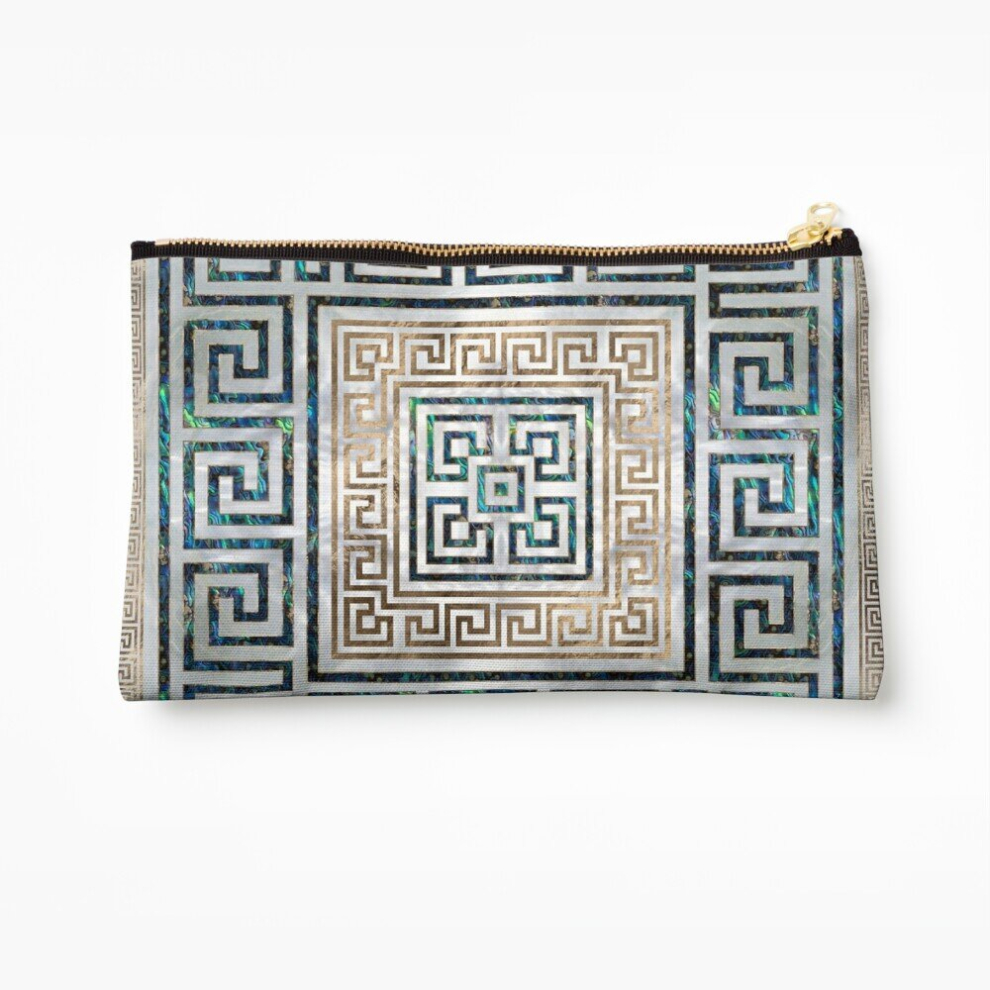 Whibos Gold Makeup Bag Greek Key Ornament - Greek Meander -Abalone And Cosmetic Organizer Tyvek Paper Bags Zipper Pouch