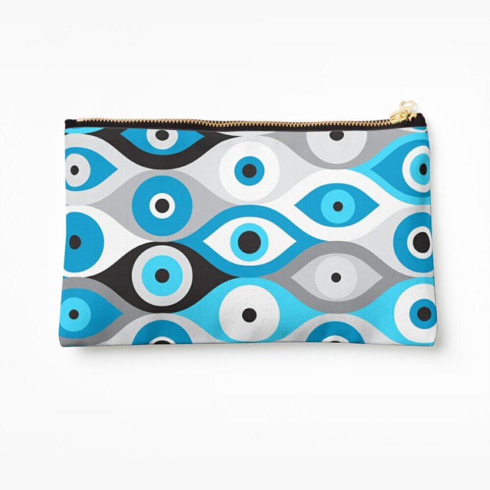 Whibos Makeup Bag Greek Evil Eye Pattern Blues And Greys Cosmetic Organizer Tyvek Paper Bags Zipper Pouch
