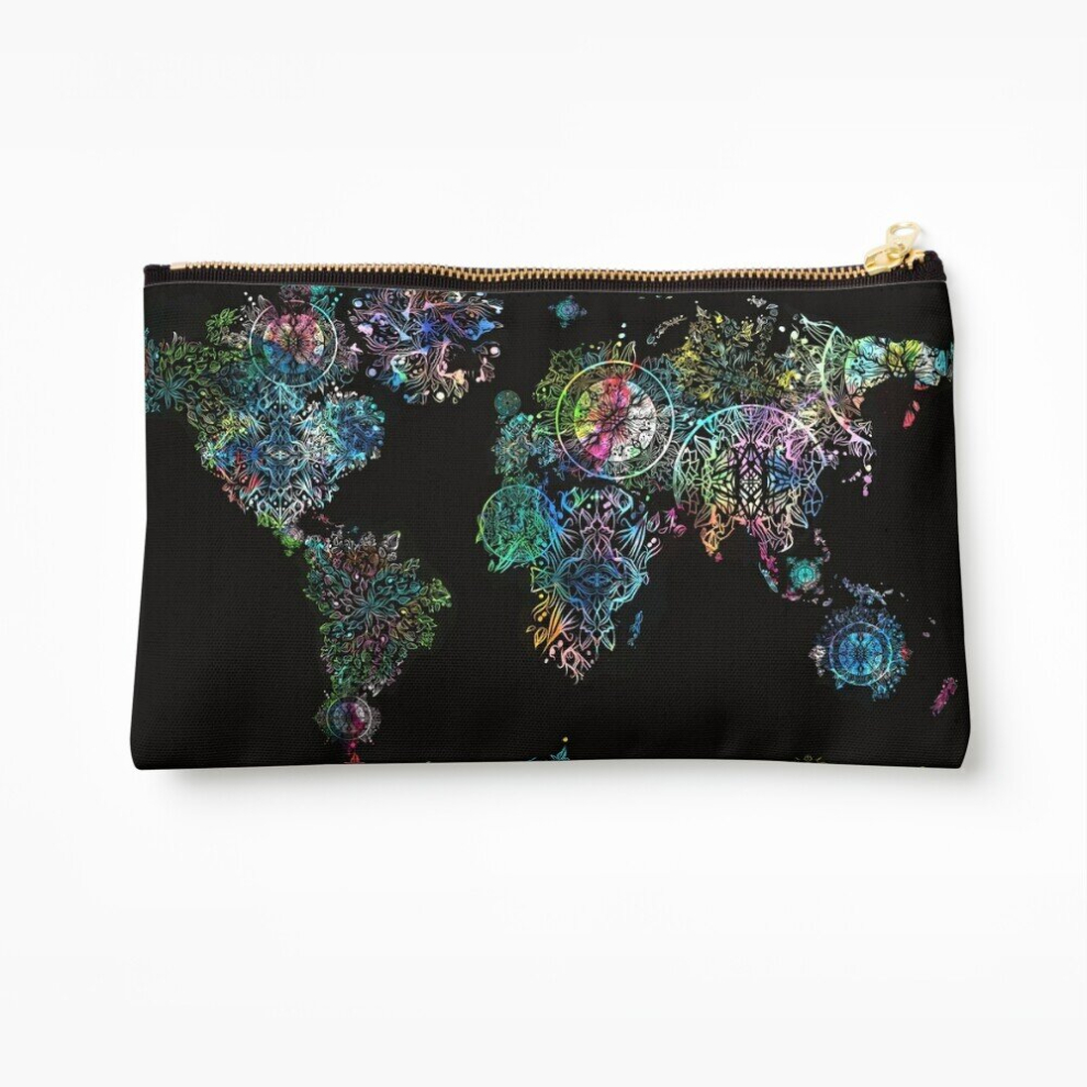 Whibos Makeup Bag World Map Mandala 8 Cosmetic Organizer Tyvek Paper Bags Zipper Pouch