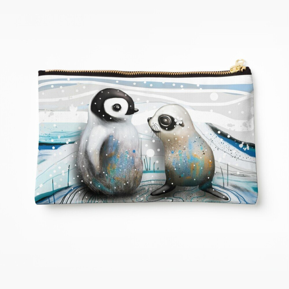 Whibos Makeup Bag Penguin Chick And Baby Seal Cosmetic Organizer Tyvek Paper Bags Zipper Pouch