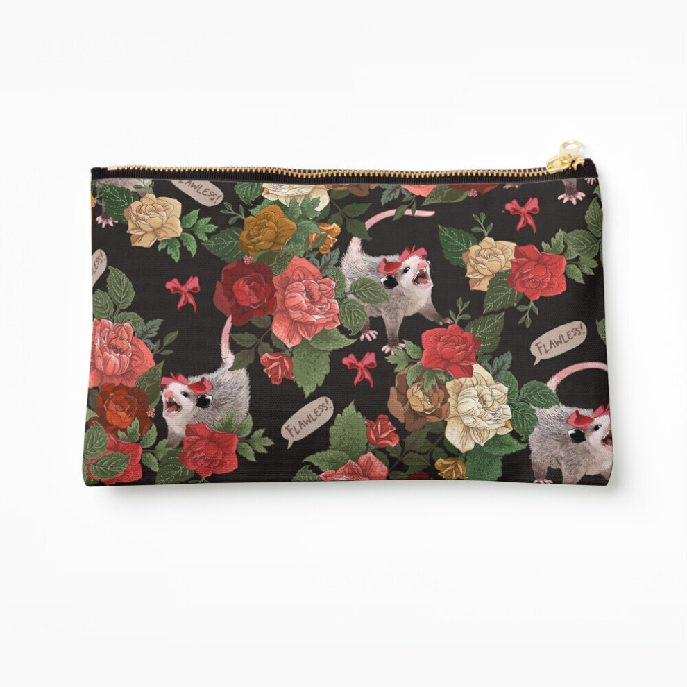 Whibos Makeup Bag Opossum Floral Pattern (With Text) Cosmetic Organizer Tyvek Paper Bags Zipper Pouch