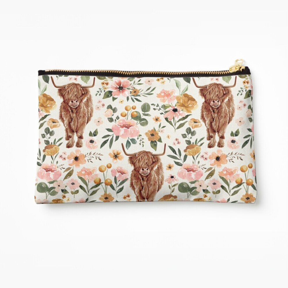 Whibos Makeup Bag Cate Rainn Charlotte Floral Highland Cow Cosmetic Organizer Tyvek Paper Bags Zipper Pouch