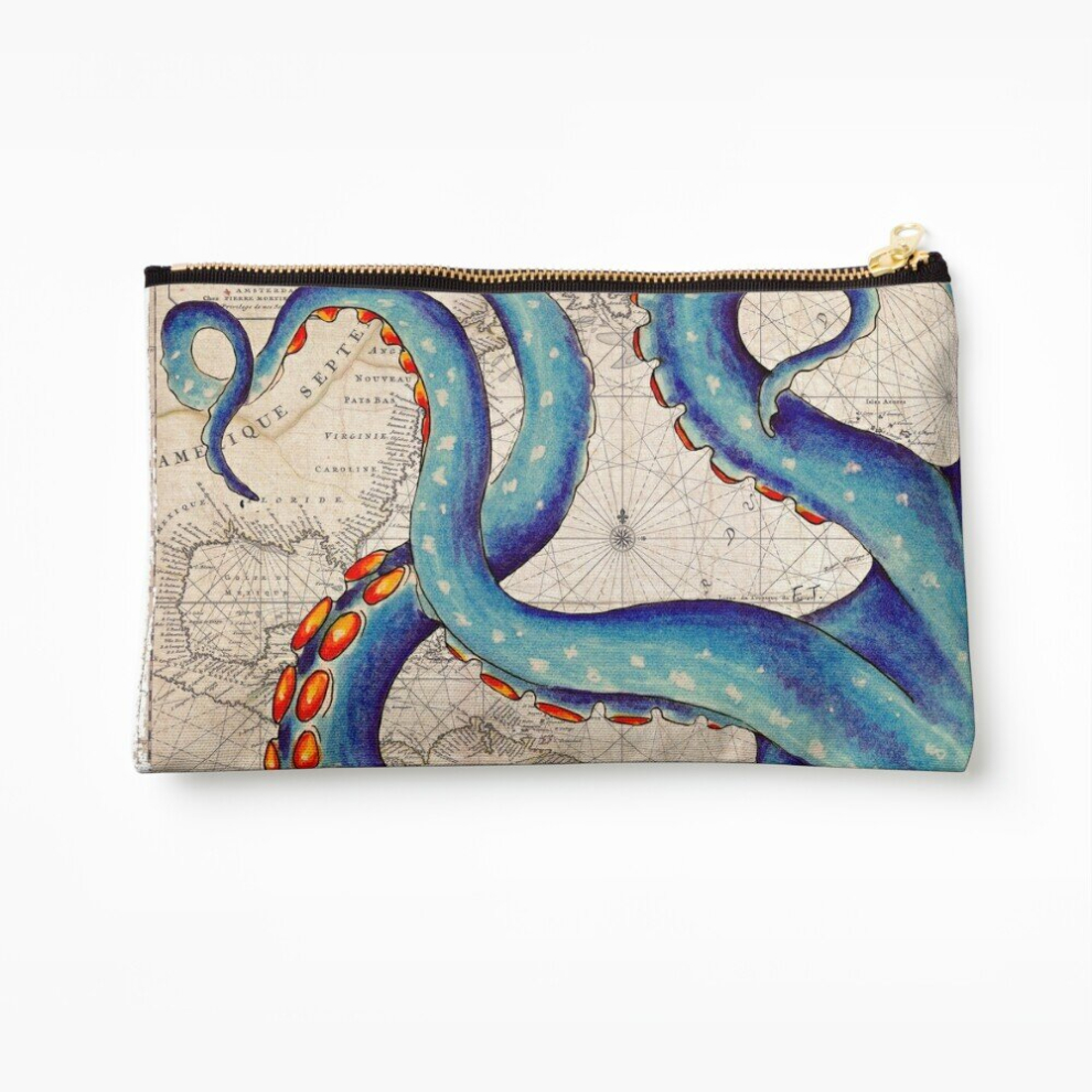 Whibos Makeup Bag Tentacles Vintage Map Octopus Kraken Shabby Chic Beach Cosmetic Organizer Tyvek Paper Bags Zipper Pouch