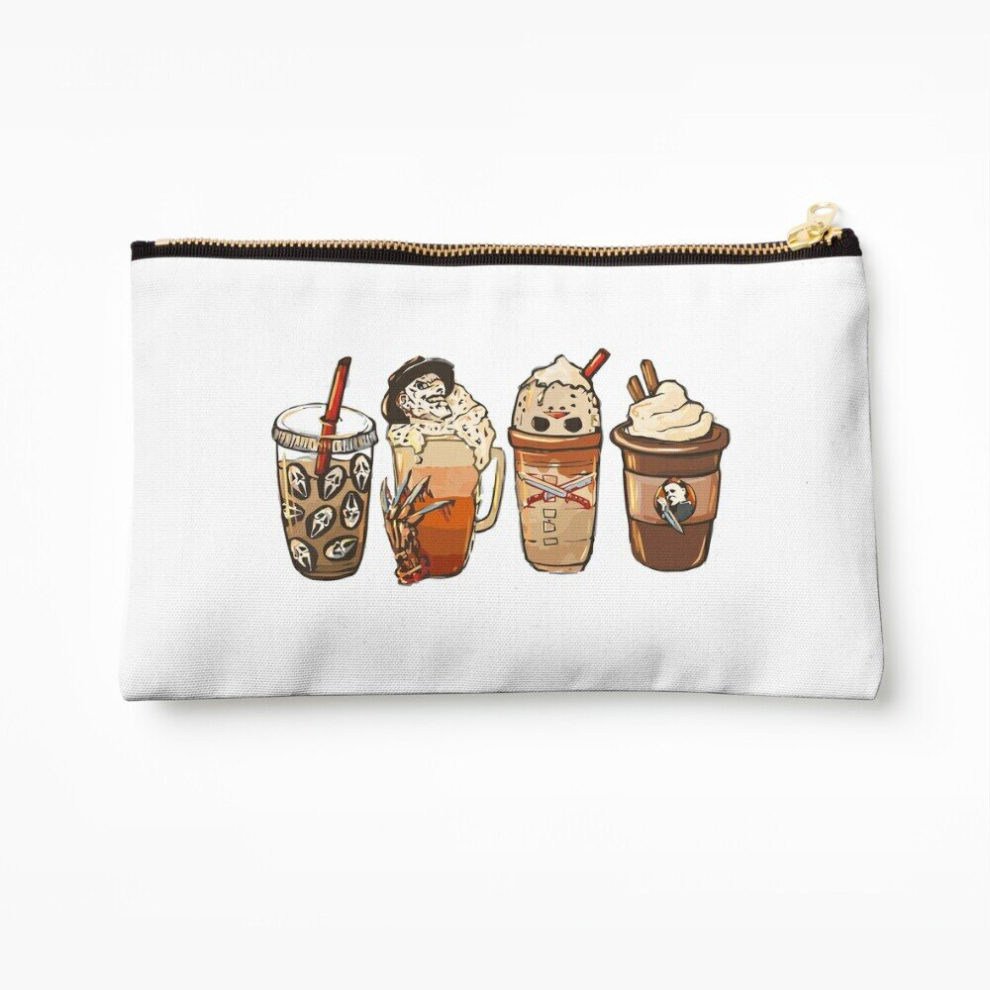 Whibos Makeup Bag Horror Movie And Coffee Halloween Spooky Season Coffee Lover Cosmetic Organizer Tyvek Paper Bags Zipper Pouch