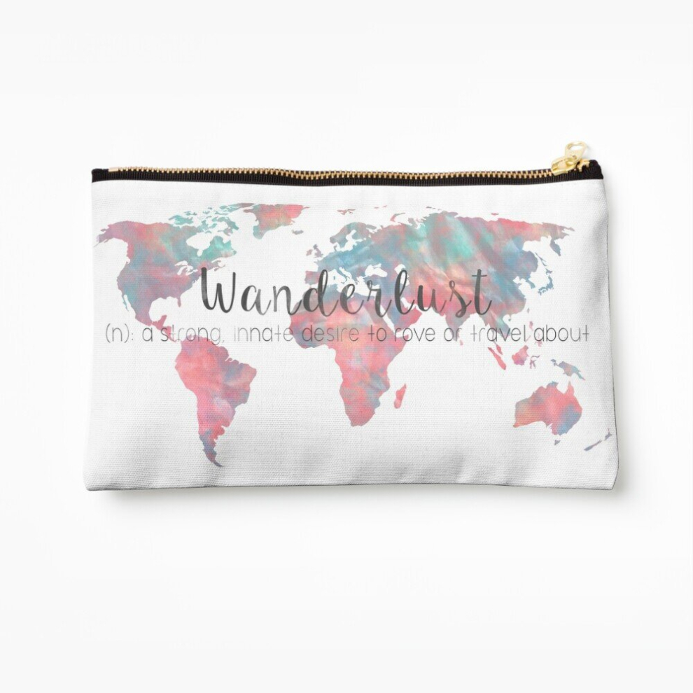 Whibos Pink Makeup Bag Wanderlust Definition Teal And Watercolor Map Cosmetic Organizer Tyvek Paper Bags Zipper Pouch
