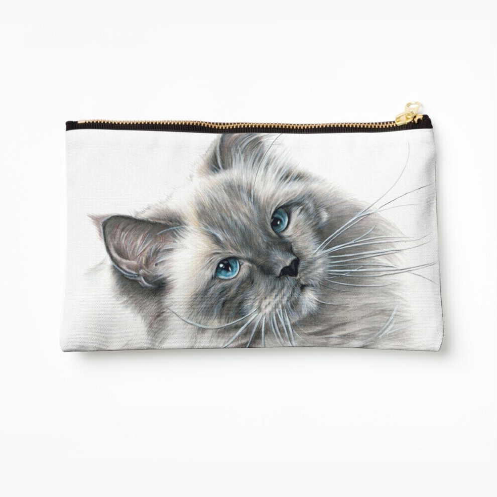 Whibos Makeup Bag Blue Eye Ragdoll Cat Colour Pencil Fine Art Drawing Cosmetic Organizer Tyvek Paper Bags Zipper Pouch