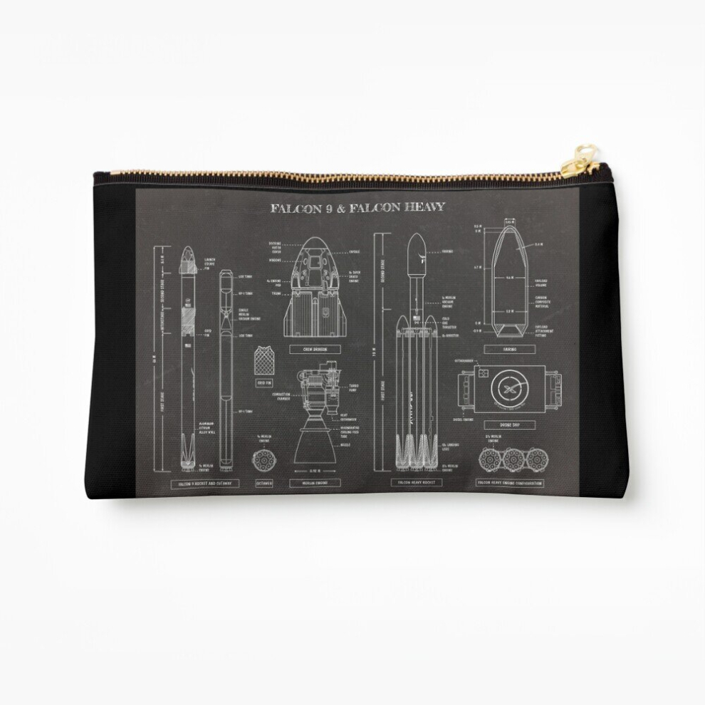 Whibos Makeup Bag Spacex: Falcon 9 Falcon Heavy (Blackboard) Cosmetic Organizer Tyvek Paper Bags Zipper Pouch