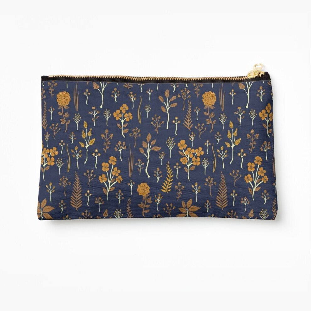 Whibos Blue/Yellow Makeup Bag Navy Mustard Floral Pattern Cosmetic Organizer Tyvek Paper Bags Zipper Pouch