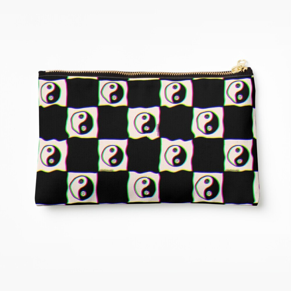 Whibos Makeup Bag Smiley Yin Yang Checkered Print Cosmetic Organizer Tyvek Paper Bags Zipper Pouch