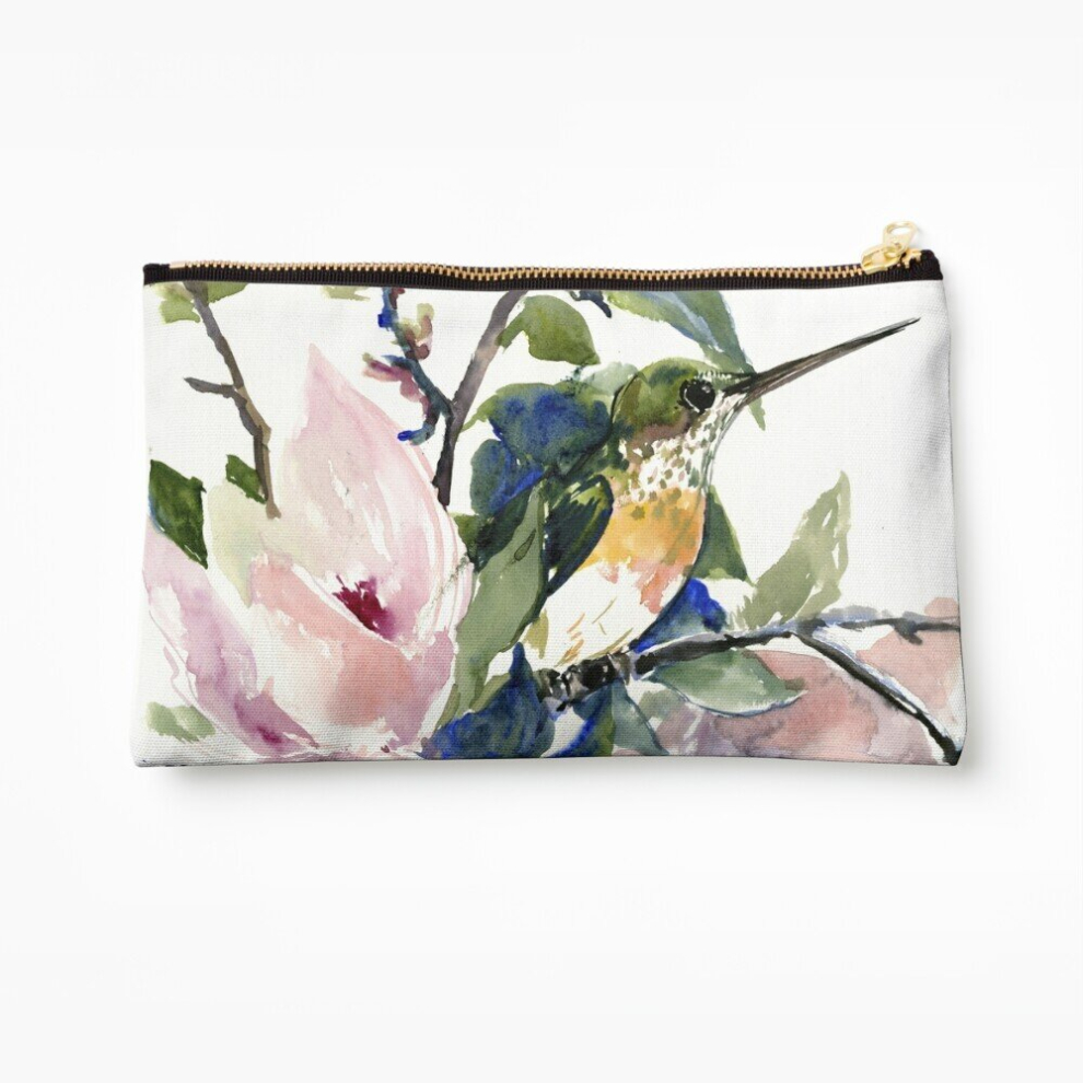 Whibos Makeup Bag Hummingbird And Magnolia Flowers Cosmetic Organizer Tyvek Paper Bags Zipper Pouch