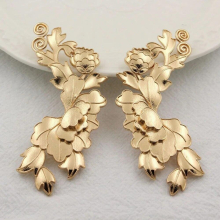 2pair Brass Casted Peony Flower Leaf Branches Charms Stamping Decoration for DIY Enamel Handicraft Jewelry Making