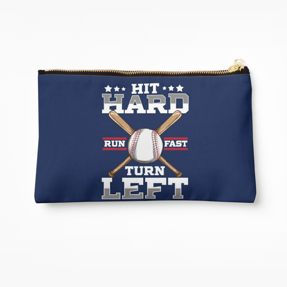Whibos Makeup Bag Hit Hard Run Fast Turn Left, Funny Baseball Gift Cosmetic Organizer Tyvek Paper Bags Zipper Pouch