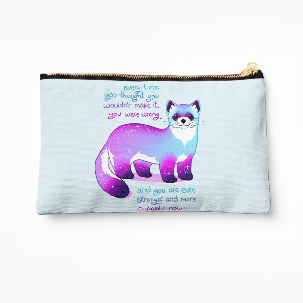 Whibos Black Makeup Bag "Every Time You Thought You Wouldn't Make It, You Were Wrong" Footed Ferret Cosmetic Organizer Tyvek Paper Bags Zipper Pouch