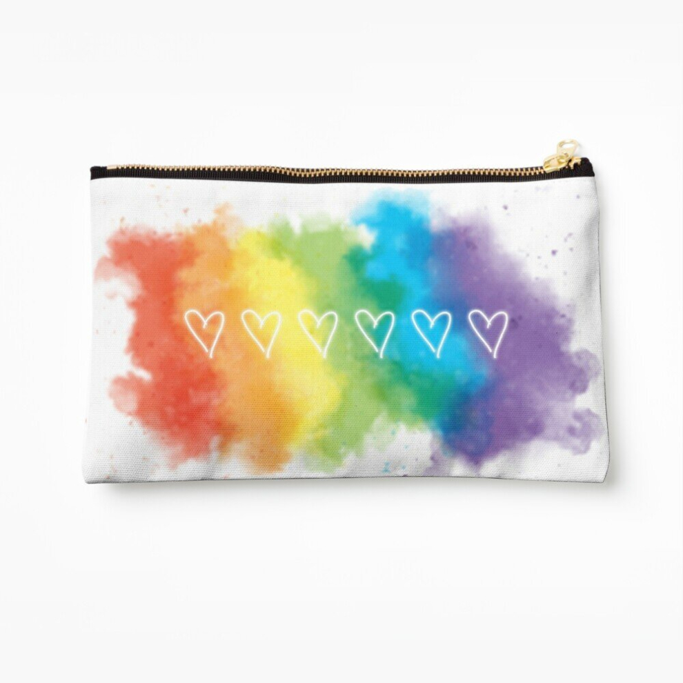 Whibos Makeup Bag Watercolor Rainbow Hearts Cosmetic Organizer Tyvek Paper Bags Zipper Pouch