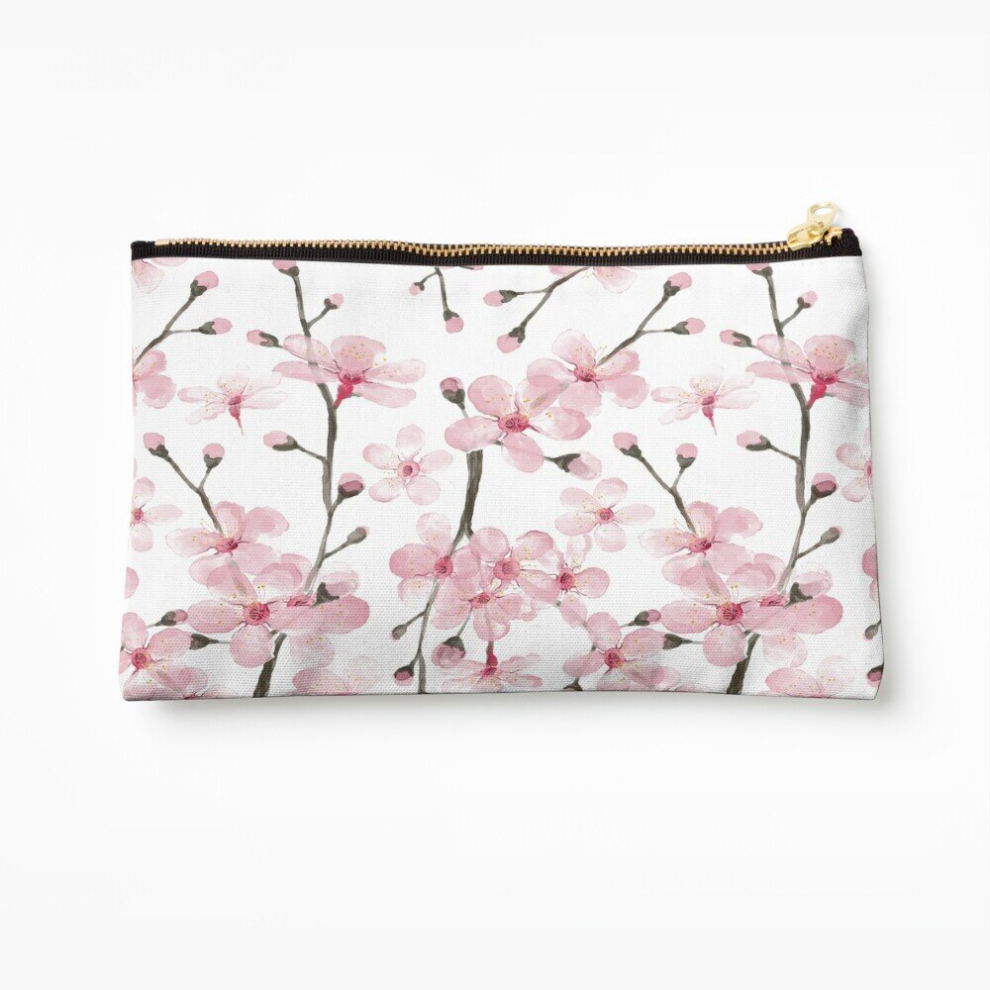 Whibos Pink Makeup Bag Cherry Blossom Watercolor Cosmetic Organizer Tyvek Paper Bags Zipper Pouch