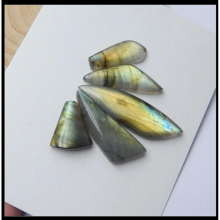 Sales 5Pcs Natural Stone Yellow Labradorite Gemstone Cabochons 42x12x5mm 18x14x5mm 12.7g
