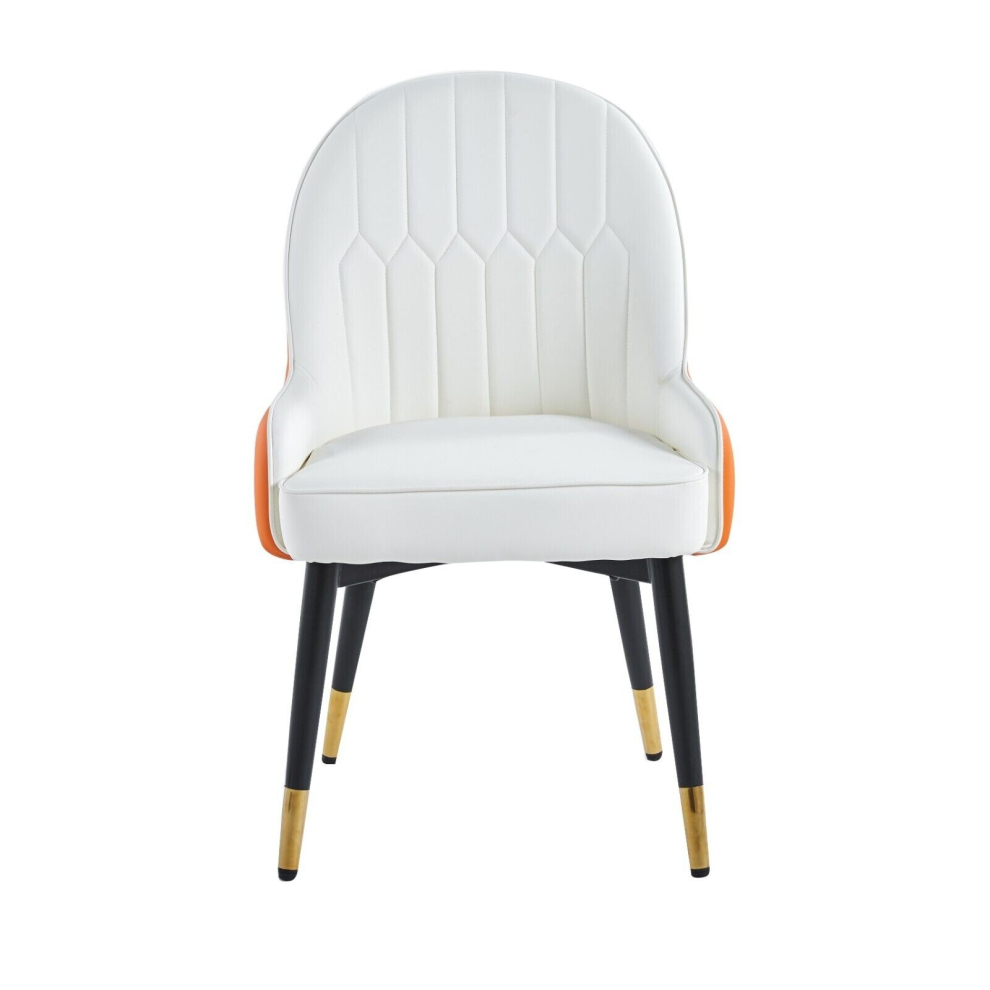 Hygrad (White & Orange ) Set Of 2 Modern Leather Dining Chairs Pu Leather Home Dining Chairs