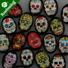 18x25MM oval pattern glass cabochons with mixed skull,flat back,thickness 5mm,20pcs/lot-C4755