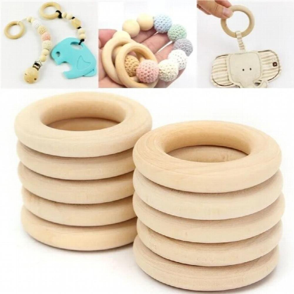 100pcs 34mm DIY Natural Wooden Round Rings Necklace Craft Jewelery Baby Teething Teething Rings Infant Teether Toy DIY