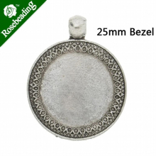 10 PCS 25mm Round Shape Pendant blank for Jewelry making,Antique Silver